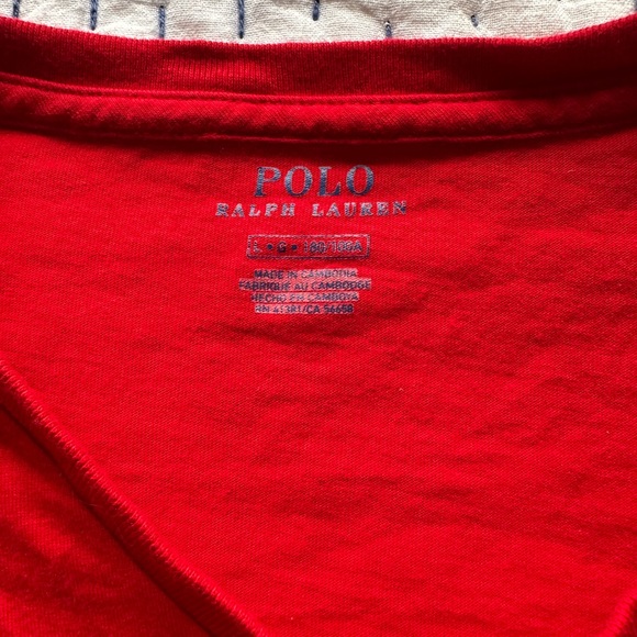 Men’s Large Ralph Lauren Polo Cotton Red V Neck Short Sleeve Tee-Shirt. - Picture 4 of 5